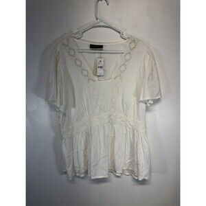 Nwt LANE BRYANT Womens EMBROIDERED White SHORT SLEEVE SWING TEE TOP Boho Sz 16